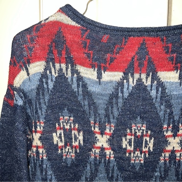 NWT Chaps Red and Blue Southwestern Tribal Long Sleeve Crew Neck Pullover Size M - Picture 6 of 11